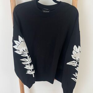Black Sweater with White Floral Embroidery
